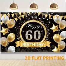 2D 60th Birthday Decorations Banner - Black And Gold Backdrop With Happy 60 Years Old Design - Perfect For Women, 60 And Fabulous Party Supplies, Photography Background, And Garden Decorations For Fall, Spring, Summer, And Winter Celebrations