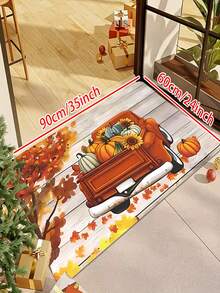 1/2 piezas Carpa de cocina roja de camión con calabaza de otoño, alfombra de piso de la cocina de cosecha de Acción de Gracias y alfombra impermeable para la alfombra del pasillo de una cocina, cómoda y suave, área de pie, alfombrilla de puerta de granja, decoración de decoración para cocina