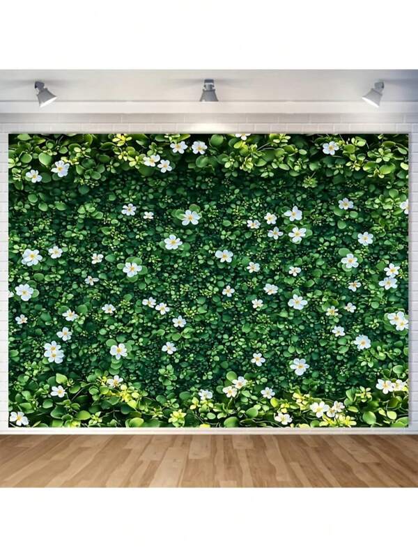 1pc Oversized Spring Floral Wall Decor, Featuring Green Leaves And White Flowers, Made Of Durable Polyester Fiber. No Electricity Required, With Holes For Easy Indoor/Outdoor Display.