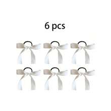 Set de 6 accesorios para el cabello multifuncionales con cintas de satén blanco, lazos, scrunchies - Nuevos estilo coreano elegante y sencillo para sujetar coletas, decoraciones para el cabello para mujeres y niñas, accesorios casuales, regalos y props para fotografía, bandas elásticas para el cabello