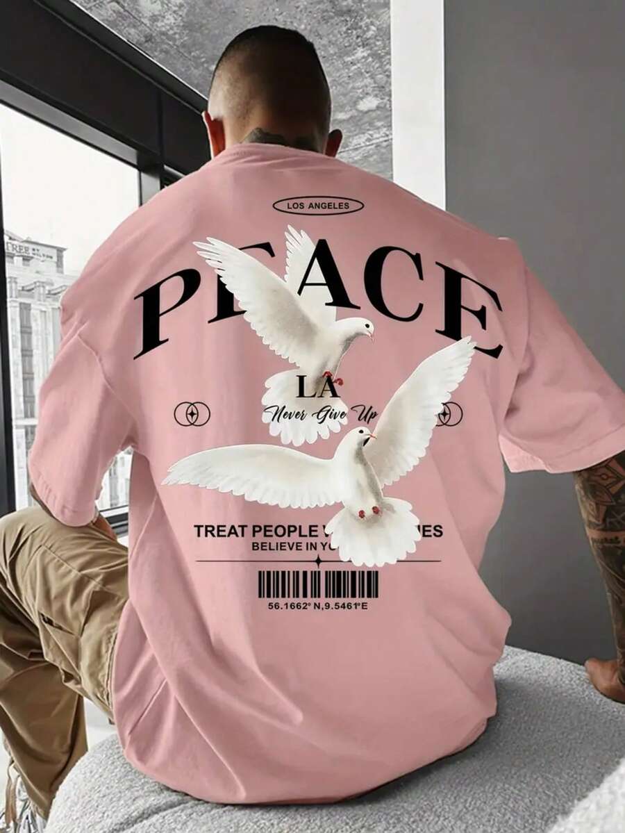 Áo thun nam tay ngắn in khẩu hiệu chim bồ câu cá tính, thoải mái và thoáng khí, phù hợp cho mùa hè, thời trang hàng đầu, phong cách những năm 2000