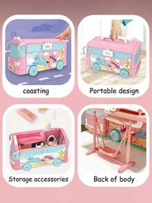 (Random Rabbit Outfit Design) Portable Camping Car RV Toy Set, Children's Toy Car Bus, Mini Rabbit House Family Toy, Birthday/Holiday Gift For Boys And Girls