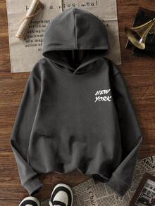 1pc Tween Girl Fleece Lined Thick Warm Hoodie Sweatshirt, Young Student Clothing, Suitable For Kids Autumn/Winter Long Sleeve Top