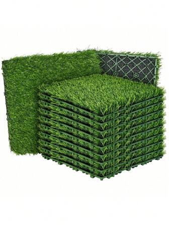 6pcs 30cm X 30cm Interlocking Artificial Grass Tiles, Removable Patio Decor Grass Mat, Pet Friendly Synthetic Lawn Carpet For Balcony, Garden, Apartment Pathway
