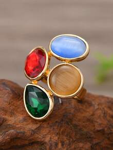 Anillo floral geométrico minimalista, adecuado para el uso diario de las mujeres y como regalo - Multicolor - Ver 10
