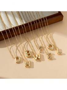 1 件女士简约不锈钢链 26 个字母吊坠项链 - 金黃色 - 查看 4