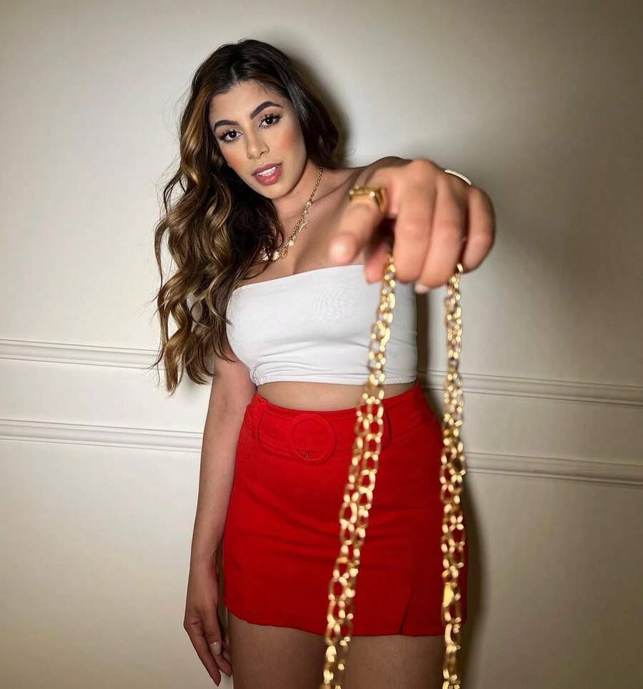 Women's Short Skirt With Lined Belt, Side Slit, High Waist, Short Crepe Knit - Đỏ - Xem 1