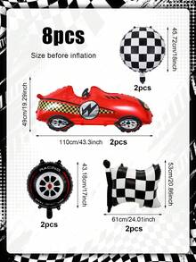 8 件赛车主题气球套装，包含 3D 红色赛车、赛车旗、轮胎和黑白格子铝箔气球，适用于生日派对装饰、体育赛事、赛车主题派对、竞赛庆典和家居背景装饰 - 彩色 - 查看 2