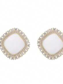 1 对几何猫眼石耳钉，高端闪亮耳环