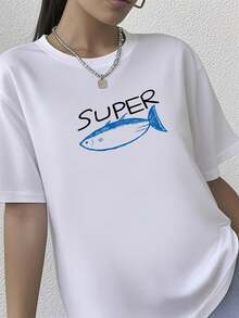 180g pure Cotton Super Tuna Jin T-Shirt Versatile graphic Unisex Casual Print Round Neck Short Sleeve Stretched For Women designer clothes Soft Stylish fashion Top For Everyday Wear Breathable Slightly Summer Comfortable streetwear homme - Blanco - Ver 1