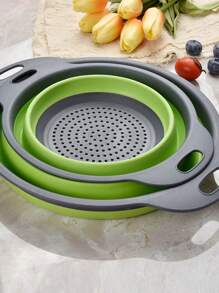 1 / 2 Pieces Green Plastic Folding Slider, Vegetable & Fruit Washing Basket, Drainage Tool, Filter Basket, Drainage Basket, Coater, Small & Large Sizes, Silicone Telescopic Coater With Handle For Kitchen/Home/Round Format, Kitchen Supplies, Kitchen Utensils, Kitchen Accessories,Camping Outdoor Use - Multicolor - View 9