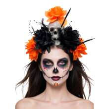 Halloween Realistic Flower Headband, Dark Horror Skull Headpiece For Day Of The Dead Party Headwear