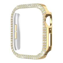 2-In-1 Rose Gold Protective Case + Cylindrical Rhinestone Metal Strap Set For Apple Watch - Bracelet Design Replacement Strap [38/40/41/42/44/45/46/49mm] | Women's Sparkling Crystal Soft Strap For Ultra/SE/10/9/8/7/6/5/4/3/2/1 Series