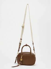 2025 New Vintage Contrast Color Handbag, Canvas & PU Small Square Shoulder Bag, Bags For Ladies Fashionable - Brown - View 5