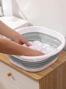1/3PCS 折叠洗衣桶，节省空间的水槽盆，耐用塑料，便携式折叠洗脸盆，适合家庭、宿舍和露营 - 现代椭圆形设计，易于存放和清洁，便携式洗衣盆，节日礼物，返校用品。 - 灰色 - 查看 3