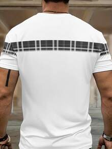 Herren gestreiftes Rundhals Kurzarm T-Shirt und Shorts Set, Weiß, Sport - Weiss - Übersicht 4