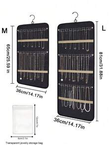 大容量珠宝收纳袋 - 双面壁挂式壁橱收纳，带挂钩，可挂耳环/项链/戒指 | 防尘优质涤纶门后收纳袋（黑色情人节礼物创意）适用于女士收纳袋旅行必需品返校宿舍收纳秋季装饰 - 黑色 - 查看 8