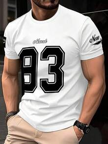 男士黑色数码印花 T 恤和星星图案，休闲涤纶圆领 T 恤，可机洗 - 彩色 - 查看 1