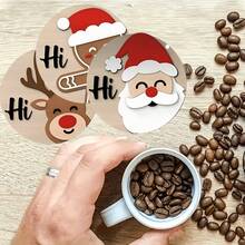 Set de 4 posavasos de madera navideños - Resistentes al calor, lavables a mano, aptos para bebidas, café, oficina, cocina, decoración de escritorio, regalo navideño - Multicolor - Ver 5