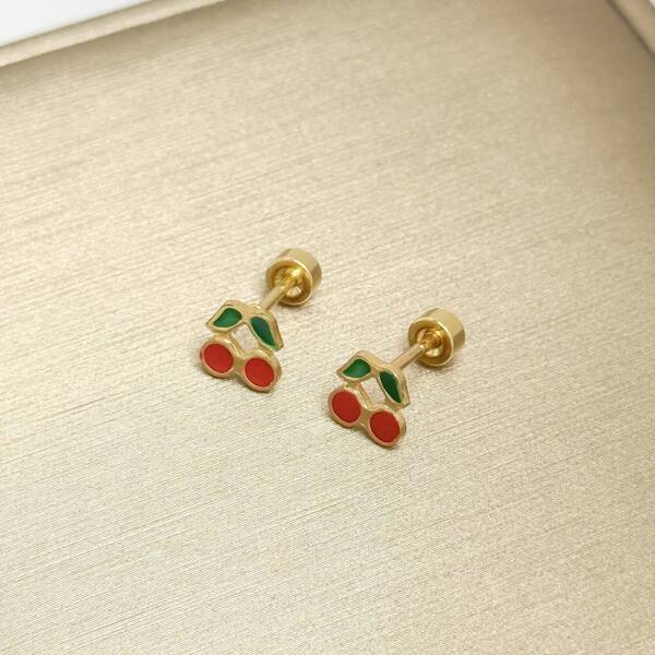 1 Pair Stylish Minimalist Stainless Steel Cherry Drop Stud Earrings For Women, Versatile For Holidays And Daily Wear