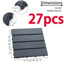 44/27-Pack 12"X12" Interlocking Deck Tiles, Plastic Waterproof Outdoor Flooring For Patio, Pool, Backyard, Balcony – All-Weather - Màu xám đen - Xem 6