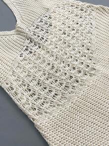 Vestido curto feminino estilo boho de verão, sexy, vazado, transparente, decote em V profundo, alças, costas nuas, saída de praia - Branco leitoso - Ver 8