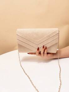 Bolso de mano de terciopelo beige para mujer, bolso formal de fiesta con correa de cadena desmontable - Albaricoque - Ver 6