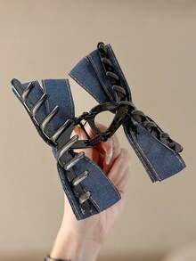 1个女士韩版时尚牛仔蝴蝶结发夹，13厘米，高端发爪发饰，适合日常使用、送礼、旅行、送给女性的礼物、美发用品、圣诞礼物 - 彩色 - 查看 9