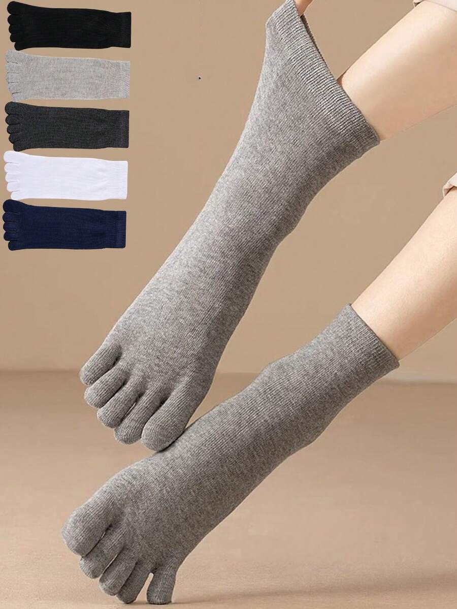 5 Pairs Toe Socks, Unisex, Breathable & Comfortable, Suitable For Sports & Running, Solid Color Design, Can Be Used As Birthday Or Christmas Gift - Mouldless - View 1