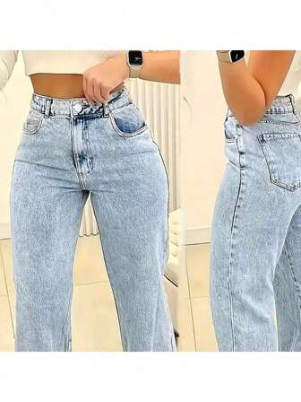 Plusstorlekar Damjeans med raka ben och lösa, casual fickor