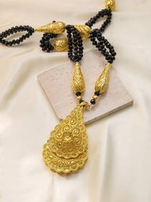 Herseygold 1pc Fashionable Beaded Necklace Pendant, Gold-Plated Jewelry, Algerian Wedding Bridal Long Necklace For Women - Gold - View 6