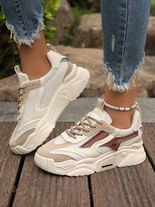 青少年厚底运动鞋，2025年新款厚底休闲运动鞋，青少年舒适，秋季 - 米色 - 查看 4