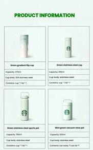 Starbucks Termos cu capac rabatabil, verde mentă, gradient, 473 ml, din oțel inoxidabil 316, de lungă durată, cu conservare a căldurii/recelui, cu deschidere cu un singur buton și etanșă, în stil interior