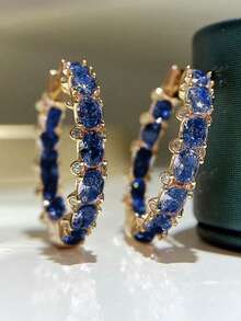 1 对漂亮方晶锆石环形耳环，适合女士结婚订婚周年派对珠宝情人节礼物 - 1# - 查看 13