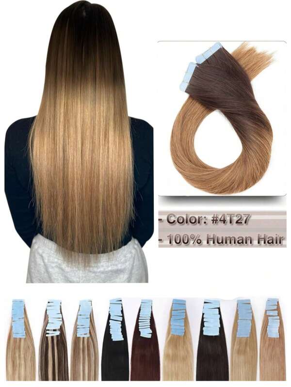 20 Pieces 30 Grams Tape In Hair Extensions Human Hair Seamless Pro Virgin Human Hair Tape Ins Balayage(1#,1b#,12p613#,18p613#,2#,27#,2t6#,22p613#,33#,350#,4#,4p27#,4t27#,6#,60#,613#,6p613#,99j#,Rose Gold Pink#,Purple#,Blue#,Red#,Silver#)
