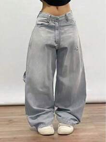 New High Street Ombre Loose-Fitting Straight-Leg Jeans, Unisex Versatile  Brand Jeans - Xám - Xem 5