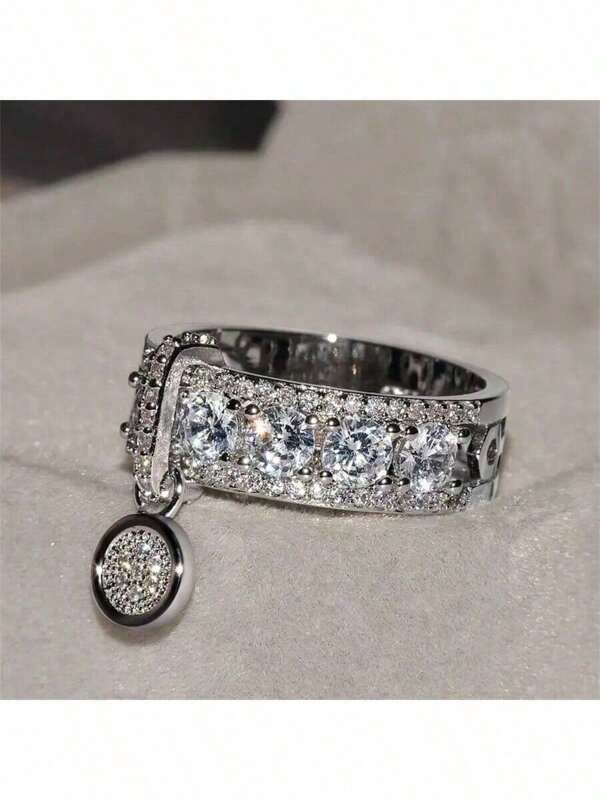 1 قطعة خاتم نحاسي أنيق مرصع بسبيكة سيركونيا لامعة على شكل دائري ، مناسب للارتداء اليومي للنساء