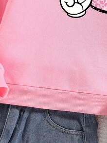 Tween Girl Cartoon Smiling Face Print Warm Hoodie Sweatshirt - Pink - View 4