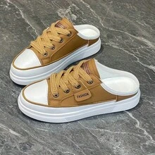 New Casual Slip-On Thick-Soled Half-Slip Sneakers, Comfortable And Fashionable, Daily Wear Street Half-Slip Casual Women's Shoes - 黃色 - 查看 5