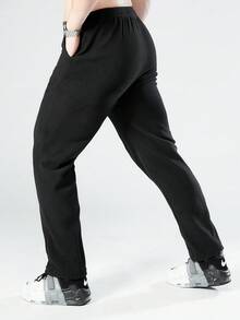 1PC-Men's Fleece Jogger Pants - Soft Thermal Outdoor Lounge Sweatpants, Elastic Waist Athletic Casual Trousers For Running Hiking Winter - Black - View 6