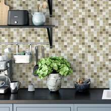 Papel de Parede Vinílico Autoadesivo Lavável Pastilha Ladrilho Azulejo Tons de Bege Marrom Claro Decoração - 10M - Visão 3