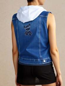 Chaqueta sin mangas vaquera, estilo casual y trendy - Azul lavado medio - Ver 2