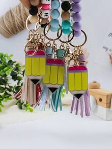 1pc Back To School TEACH Beaded Acrylic Charm Tassel Keychain / Bag Pendant, Teacher's Day Gift Christmas - Multicolor - View 2