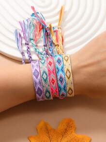 12pcs/Set Boho Style Friendship Bracelet Set, Macrame + Hand Woven, Vintage Nepalese Handmade Braided Bracelets, Beach Style