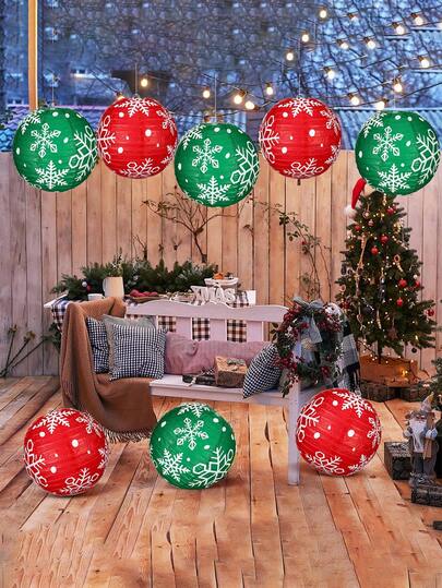 2pcs Unique Paper Material Snowflake Lantern Decoration,Christmas Paper Lantern Hanging Ornament,Green/Red Color For Choose,For Christmas Parties Decor,Household Decoration Supplies,Garden Decor,Indoor/Outdoor Decor,Home Decor,Living Room Decor,Classroom Decor,Patio Decor,Christmas Ornaments For Tree