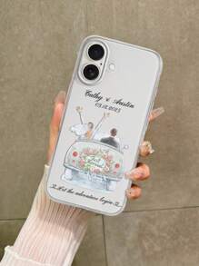 1 قطعة غطاء هاتف شفاف مثقب مخصص باسم الزفاف، متوافق مع iPhone11/12/13/14/15/16/16pro/16promax/16plus/17/Air/17pro/17promaxs25/S25ultra/S25plus/S25egge/ Pixel 9 Pro XL، هدية زفاف رائعة للأصدقاء