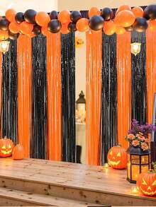 1件/2件万圣节派对塑料浴帘背景，万圣节主题黑橙撞色流苏花环，万圣节家居装饰，万圣节房间装饰，万圣节背景装饰，门窗装饰，万圣节礼物，万圣节服装派对装饰，黑橙元素装饰，营造节日氛围，万圣节派对礼品