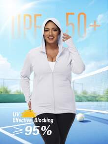 Women's Sun Protection Jacket Hooded Lightweight Long Sleeve Sun Shirt For Hiking Running Outdoor Plus Size Sunscreen Jacket - Black - View 1