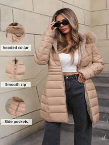 Áo khoác thường ngày có mũ trùm đầu dành cho nữ, có túi, chất liệu cotton nhẹ, mặc hàng ngày - Màu be - Xem 2