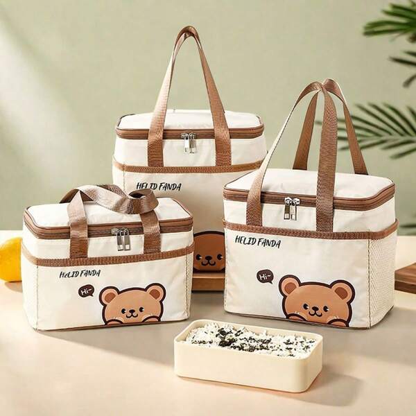 WORTHBUY 1pc Cute Cartoon Bear Pattern Thermal Lunch Box Bag, Portable Large Capacity Insulated Lunch Bag With Aluminum Foil Inner Layer, Waterproof & Dustproof Food Container Storage Bag, Reusable Nonwoven Cloth Cooler Bag Picnic Bag, Suitable For Student & Adult Use In Kitchen, School, Office, Camping, Picnic, Travel, Summer Outdoor Bags For Food, Picnic Camping Bags,Back To School